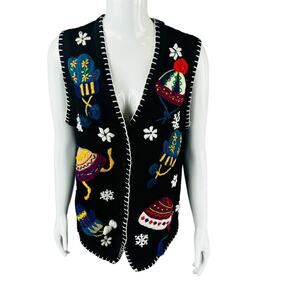 Vintage B. P. Design Womasn Sz Small Sweater Vest Black Cold Weather Gloves Hats